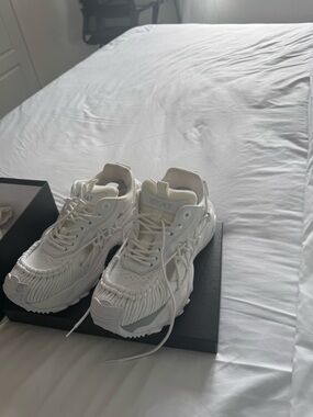 Versace All-White Textured Fringe Runner Sneakers